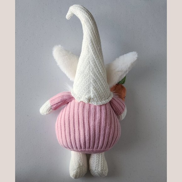 EASTER GNOME in Pink Wearing Bunny Ears and Holding Large Carrot Plush Stuffed - Picture 3 of 6